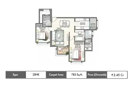 3 BHK-783 Sq.ft