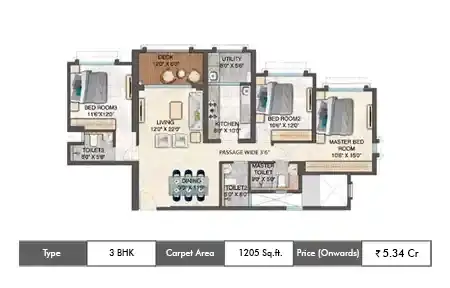 3 BHK-1205 Sq.ft