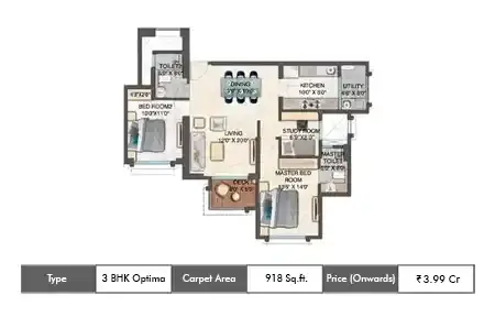 3 BHK Optima-918 Sq.ft